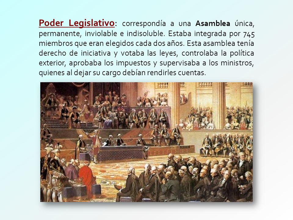 Poder Legislativo: correspondía a una Asamblea única, permanente, inviolable e indisoluble.