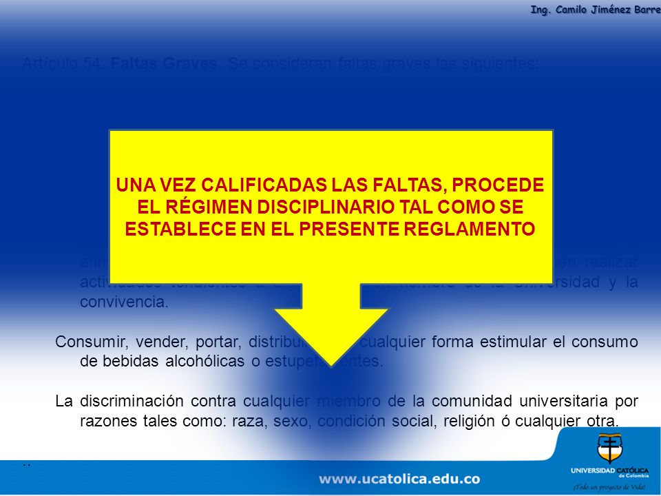 Artículo 54. Faltas Graves. Se consideran faltas graves las siguientes: