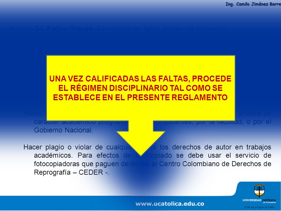 Artículo 54. Faltas Graves. Se consideran faltas graves las siguientes: