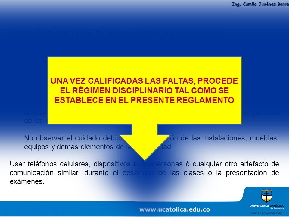 Artículo 55. Faltas Leves. Se consideran faltas leves las siguientes: