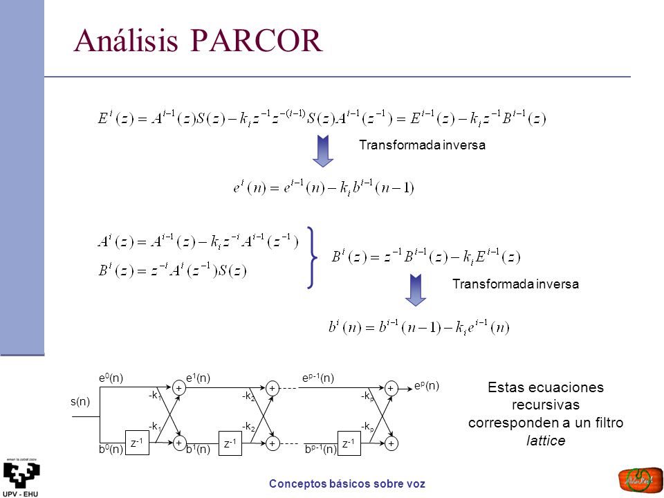 Estas ecuaciones recursivas corresponden a un filtro lattice