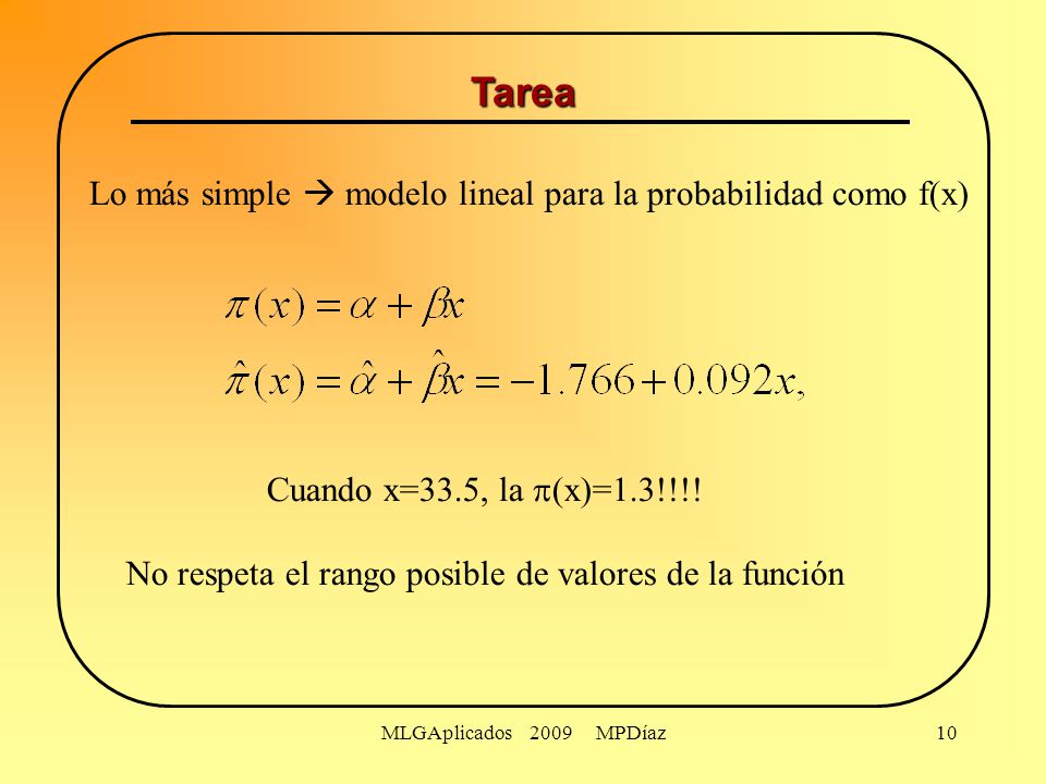 Tarea Lo más simple  modelo lineal para la probabilidad como f(x)