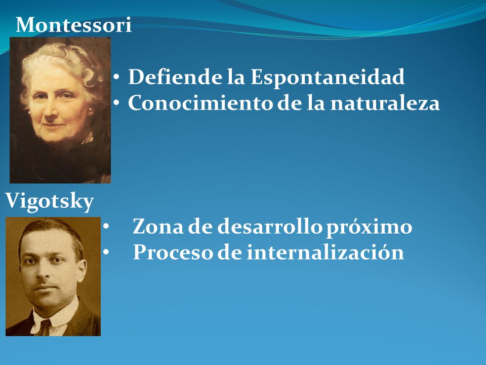 Montessori Defiende la Espontaneidad. Conocimiento de la naturaleza. Vigotsky. Zona de desarrollo próximo.