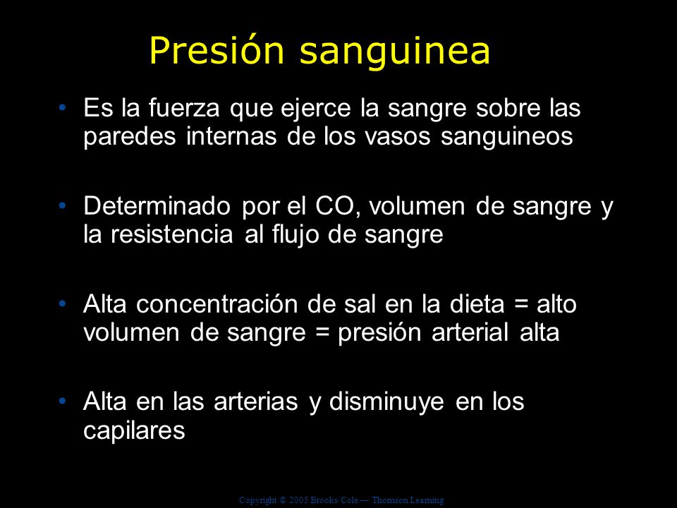 Presión sanguinea Es la fuerza que ejerce la sangre sobre las paredes internas de los vasos sanguineos.