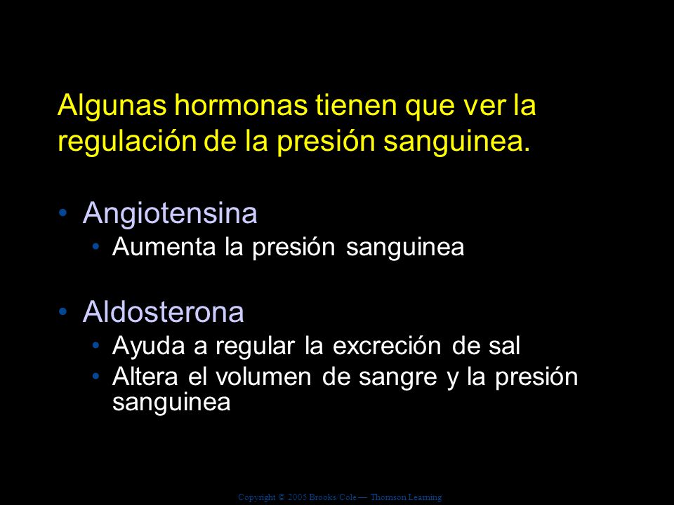 Algunas hormonas tienen que ver la regulación de la presión sanguinea.