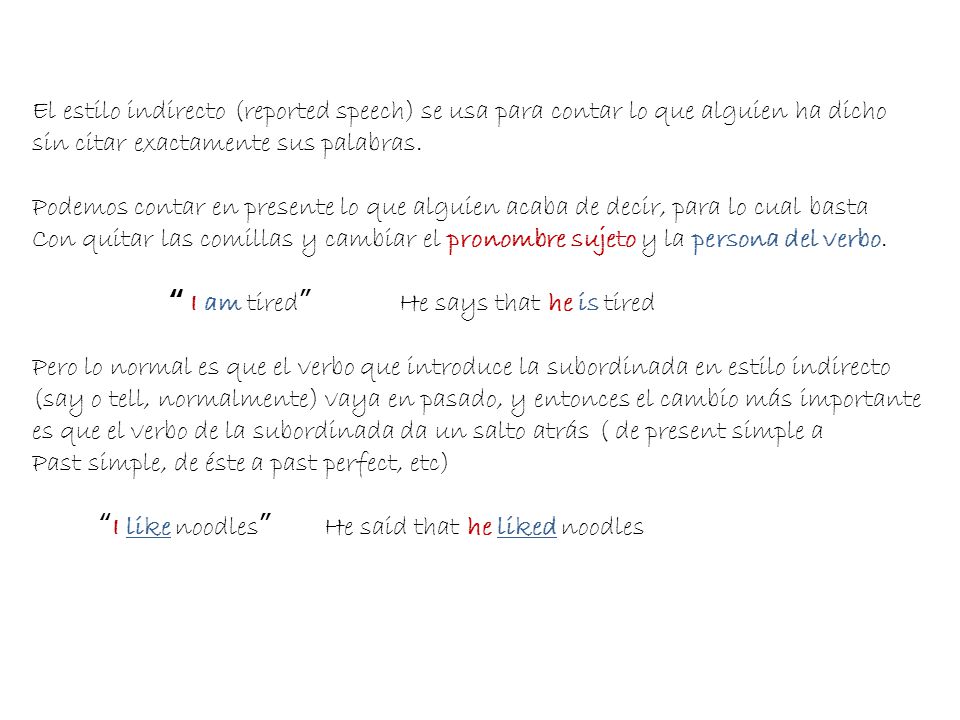 El estilo indirecto (reported speech) se usa para contar lo que alguien ha dicho