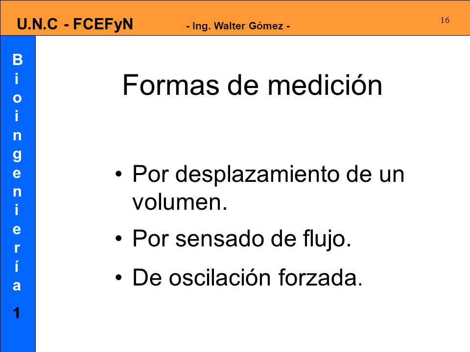 Formas de medición Por desplazamiento de un volumen.