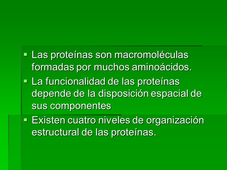 Las proteínas son macromoléculas formadas por muchos aminoácidos.