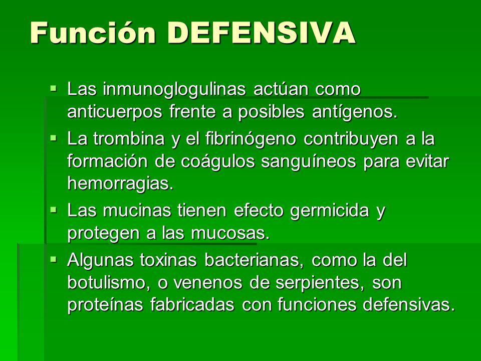 Función DEFENSIVA Las inmunoglogulinas actúan como anticuerpos frente a posibles antígenos.