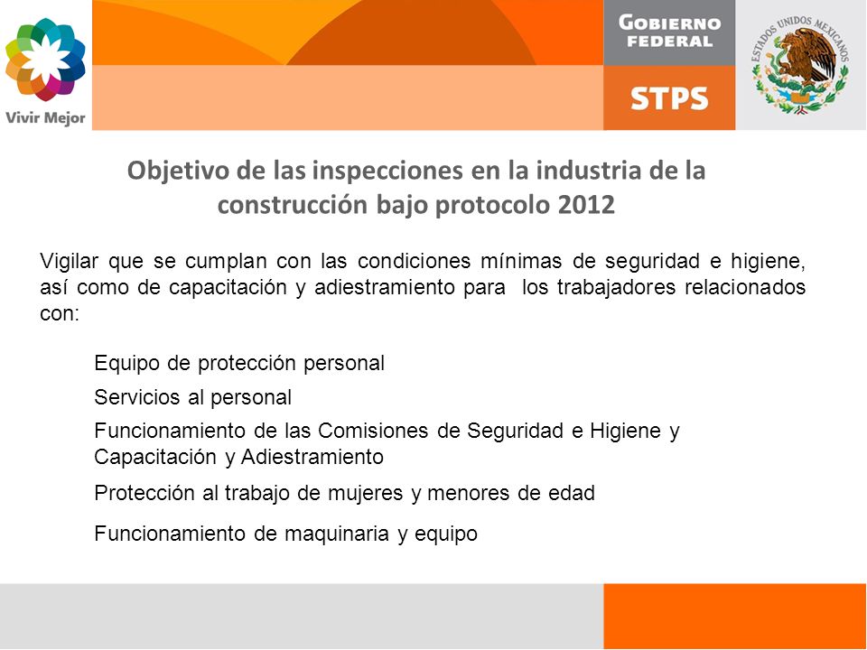 Objetivo de las inspecciones en la industria de la construcción bajo protocolo 2012