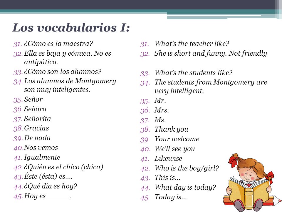 Los vocabularios I: ¿Cómo es la maestra