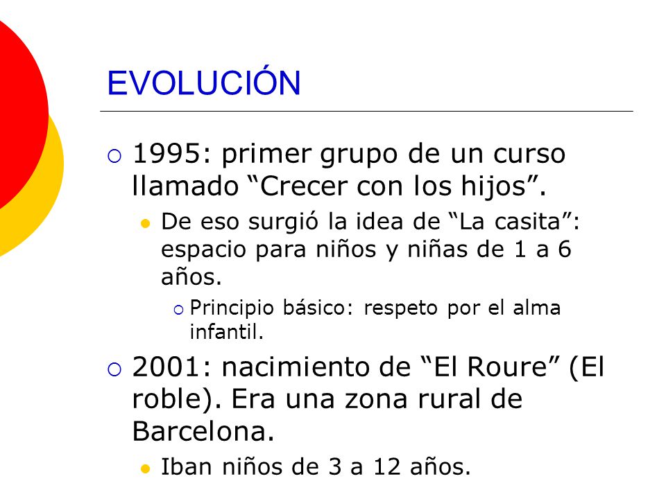 EVOLUCIÓN 1995: primer grupo de un curso llamado Crecer con los hijos .