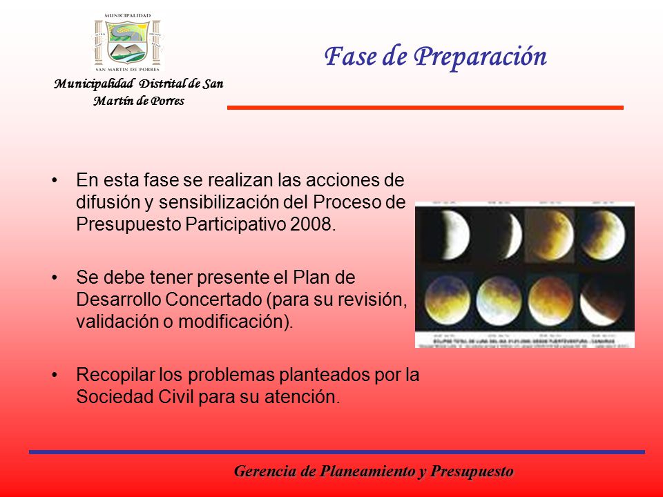 Fase de Preparación Municipalidad Distrital de San Martín de Porres.