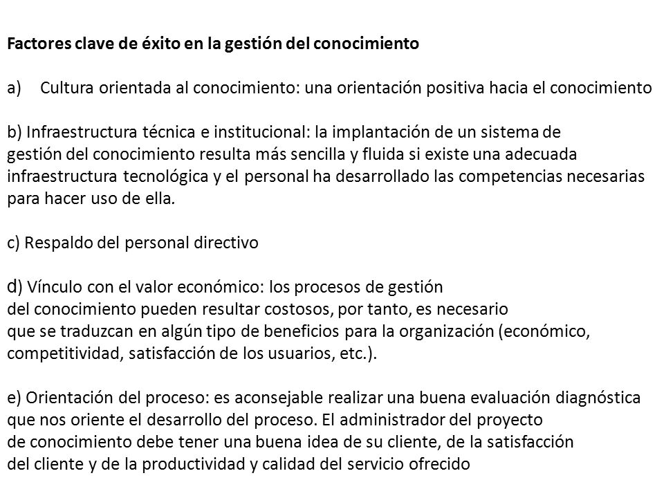 Factores clave de éxito en la gestión del conocimiento