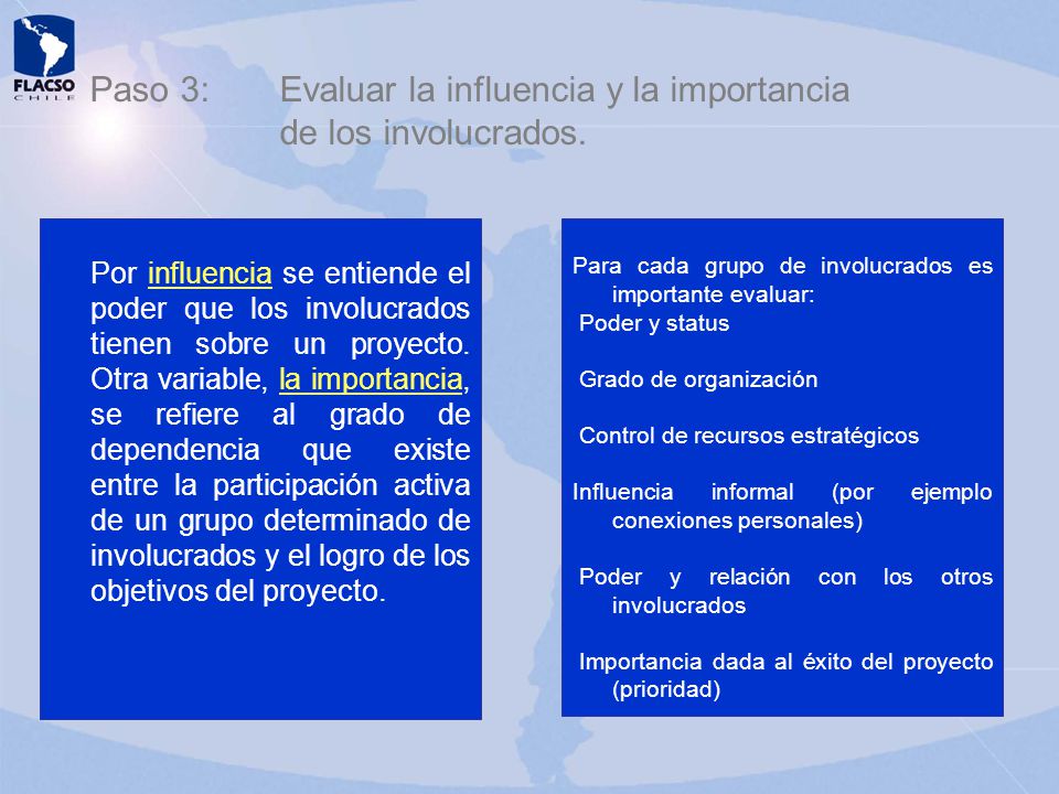 Paso 3: Evaluar la influencia y la importancia de los involucrados.