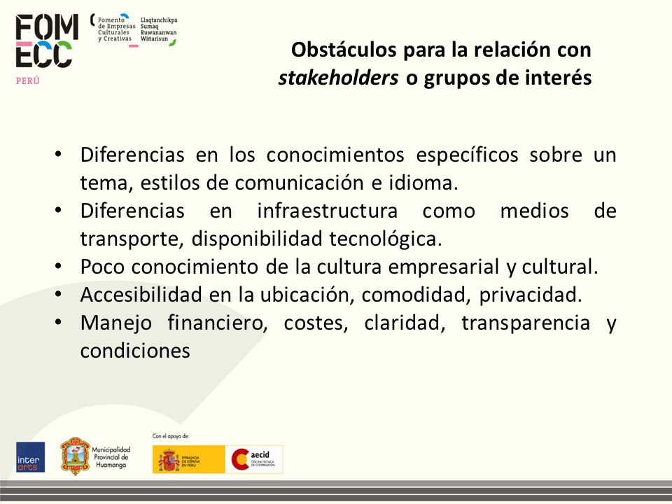 Obstáculos para la relación con stakeholders o grupos de interés