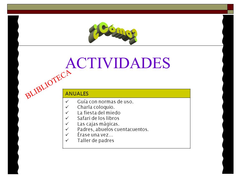 ACTIVIDADES ¿Cómo BLIBLIOTECA ANUALES Guía con normas de uso.