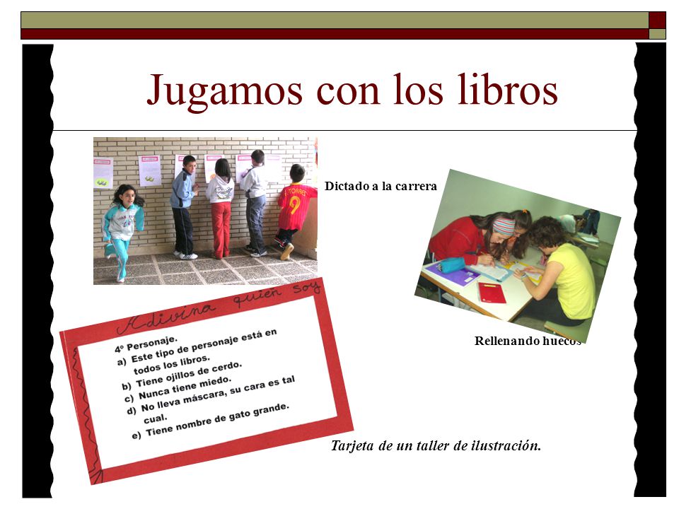 Jugamos con los libros Tarjeta de un taller de ilustración.
