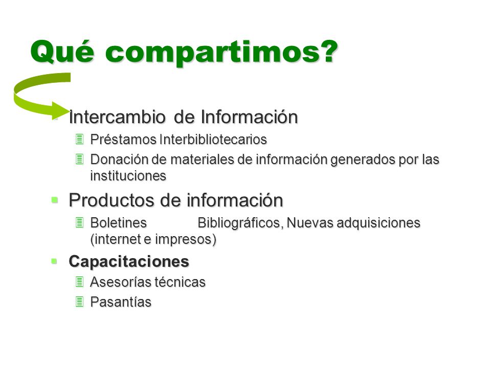 Qué compartimos Intercambio de Información Productos de información