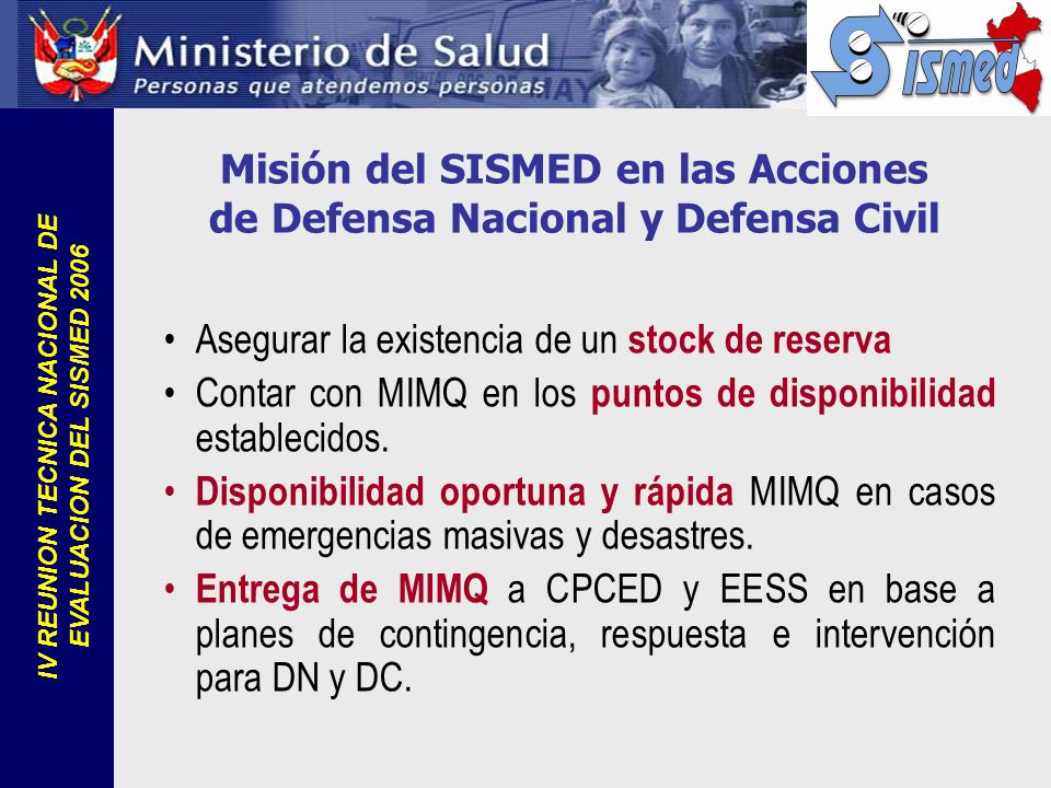 Misión del SISMED en las Acciones de Defensa Nacional y Defensa Civil