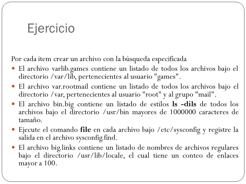 Ejercicio Por cada item crear un archivo con la búsqueda especificada