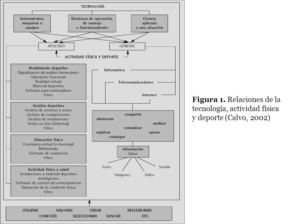 Figura 1. Relaciones de la tecnología, actividad física y deporte (Calvo, 2002)