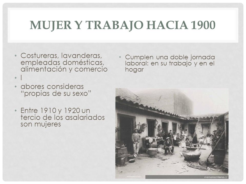 Mujer y Trabajo hacia 1900 Costureras, lavanderas, empleadas domésticas, alimentación y comercio. l.