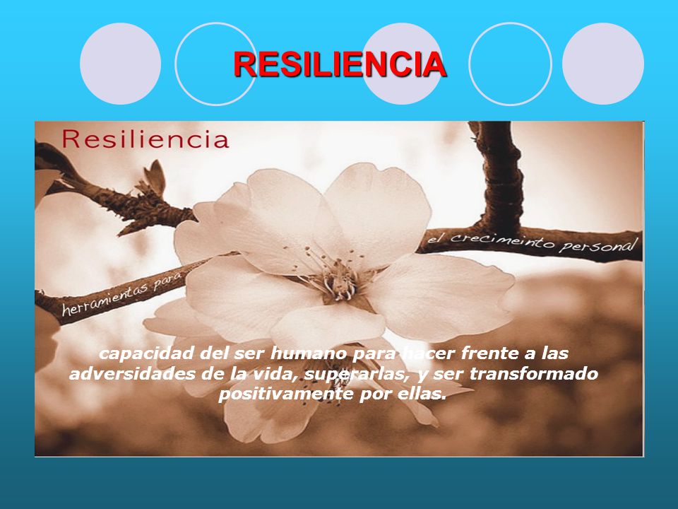 RESILIENCIA capacidad del ser humano para hacer frente a las adversidades de la vida, superarlas, y ser transformado positivamente por ellas.