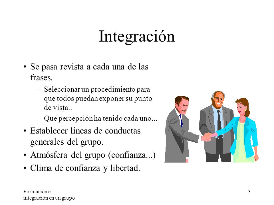 Integración Se pasa revista a cada una de las frases.