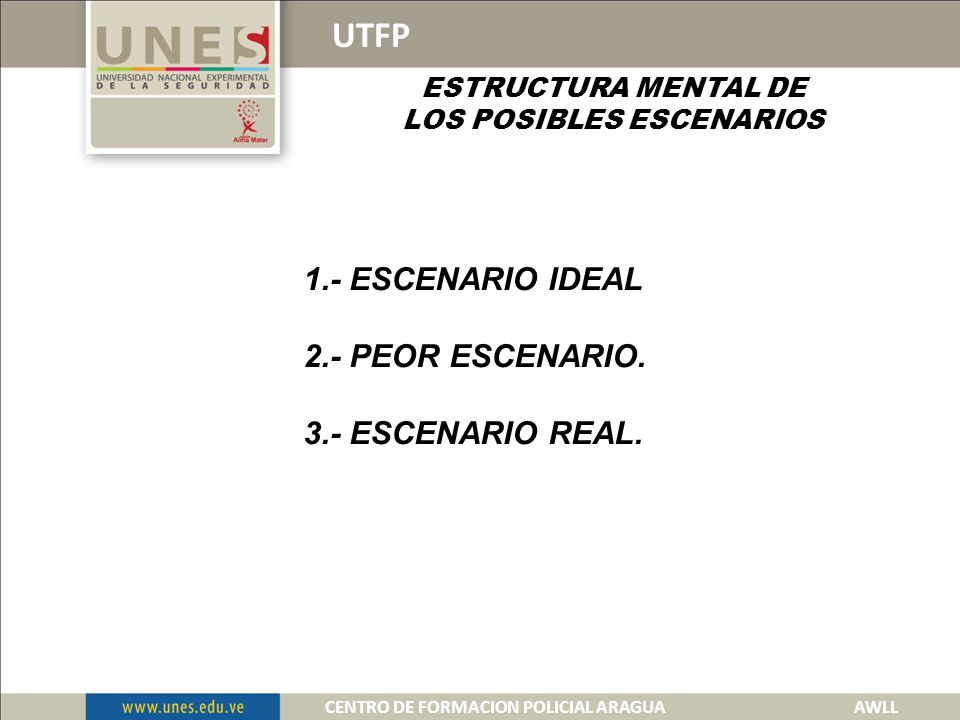UTFP 1.- ESCENARIO IDEAL 2.- PEOR ESCENARIO. 3.- ESCENARIO REAL.