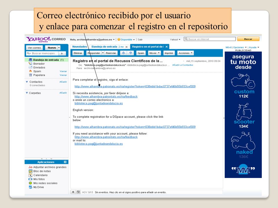 Correo electrónico recibido por el usuario