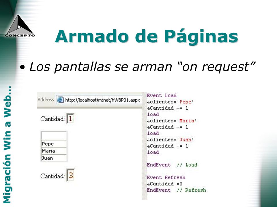Armado de Páginas Los pantallas se arman on request
