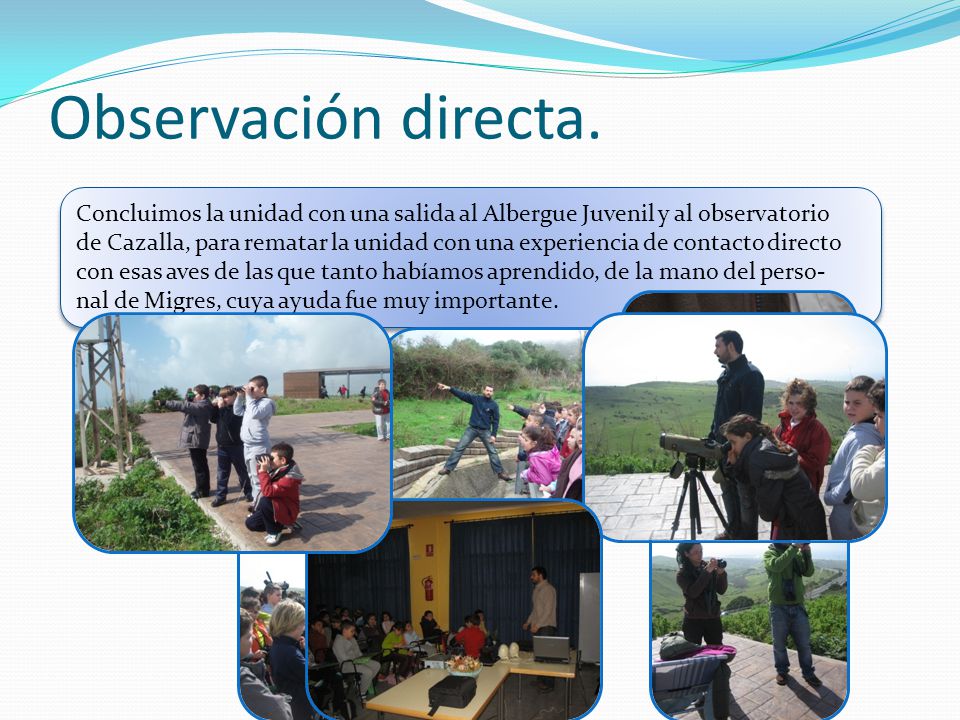 Observación directa. Concluimos la unidad con una salida al Albergue Juvenil y al observatorio.