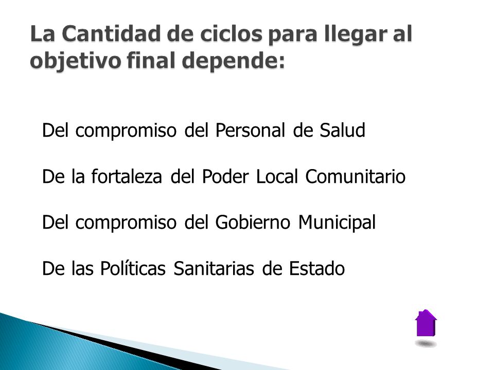 La Cantidad de ciclos para llegar al objetivo final depende: