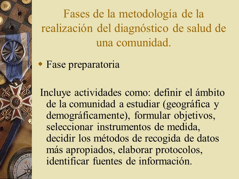 Fases de la metodología de la realización del diagnóstico de salud de una comunidad.