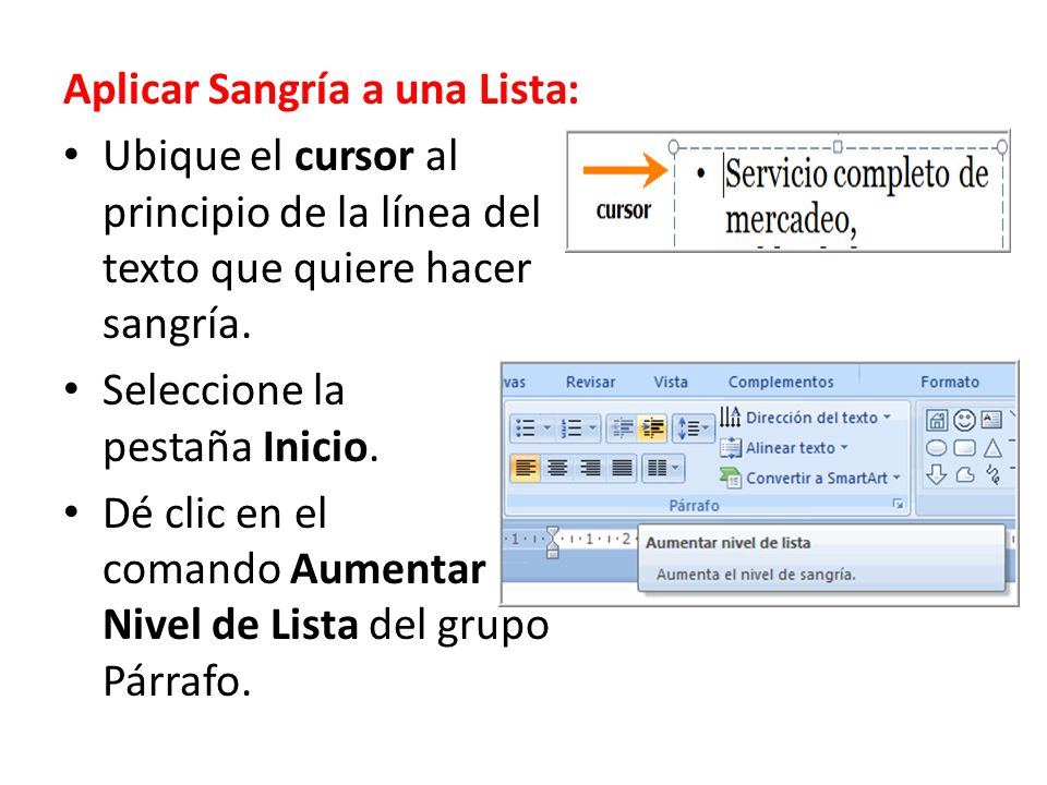Aplicar Sangría a una Lista: