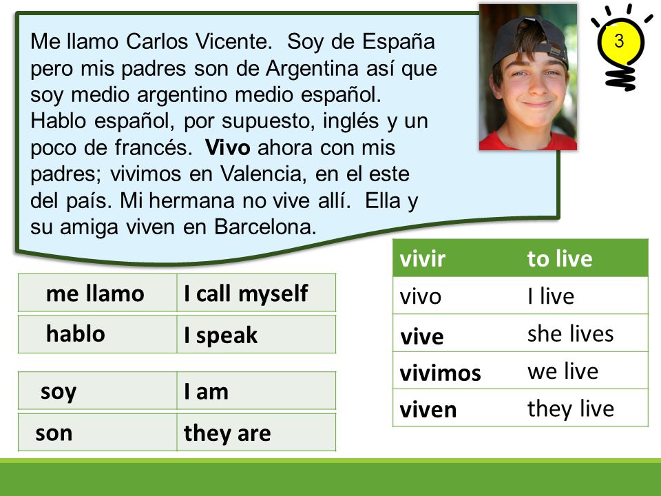 vivir to live vivo I live she lives we live they live I call myself