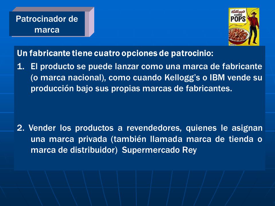 Patrocinador de marca Un fabricante tiene cuatro opciones de patrocinio: