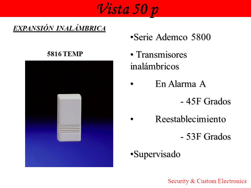 Vista 50 p Honeywell Serie Ademco 5800 Transmisores inalámbricos