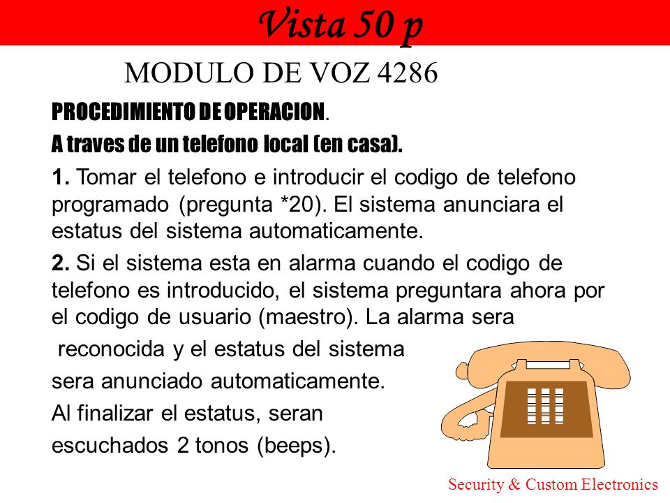 Vista 50 p Honeywell MODULO DE VOZ 4286 PROCEDIMIENTO DE OPERACION.