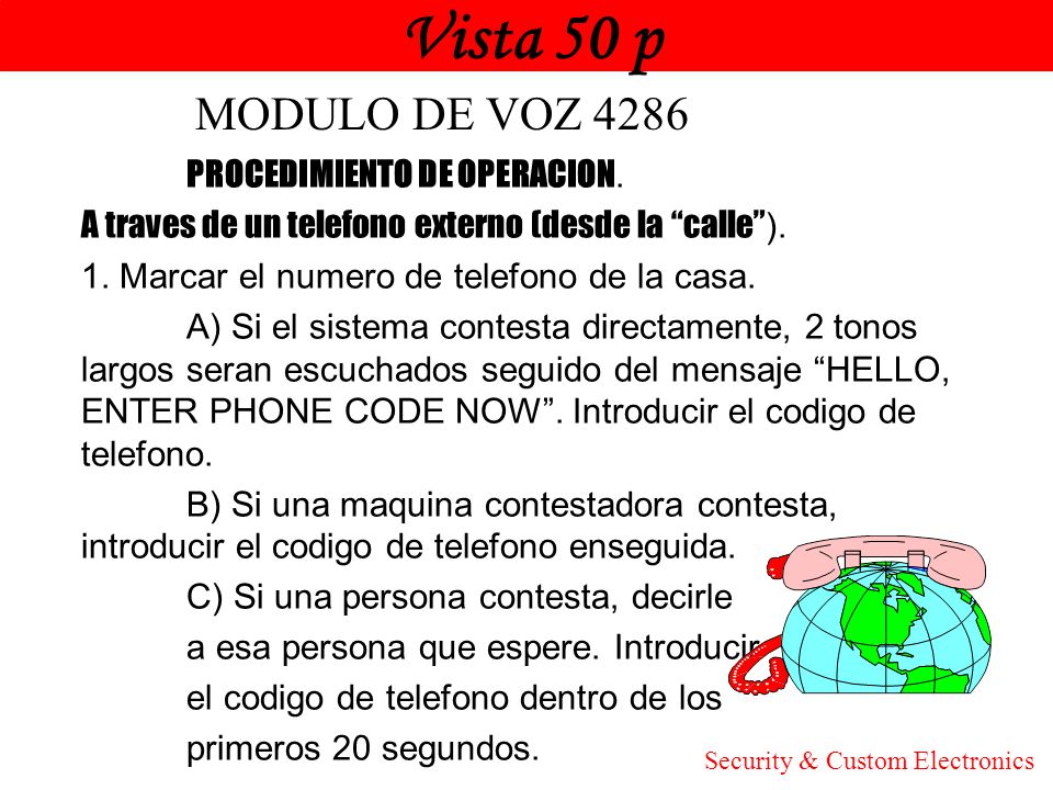 Vista 50 p Honeywell MODULO DE VOZ 4286 PROCEDIMIENTO DE OPERACION.
