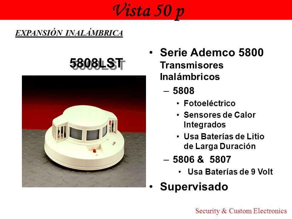 Vista 50 p Honeywell. EXPANSIÓN INALÁMBRICA. Serie Ademco 5800 Transmisores Inalámbricos