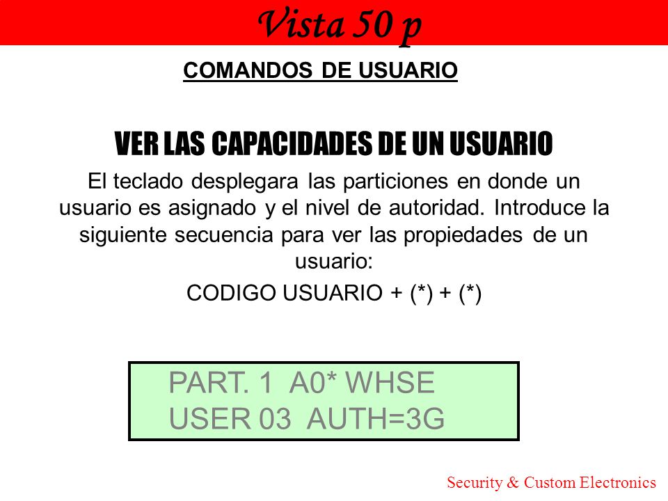 Vista 50 p Honeywell VER LAS CAPACIDADES DE UN USUARIO