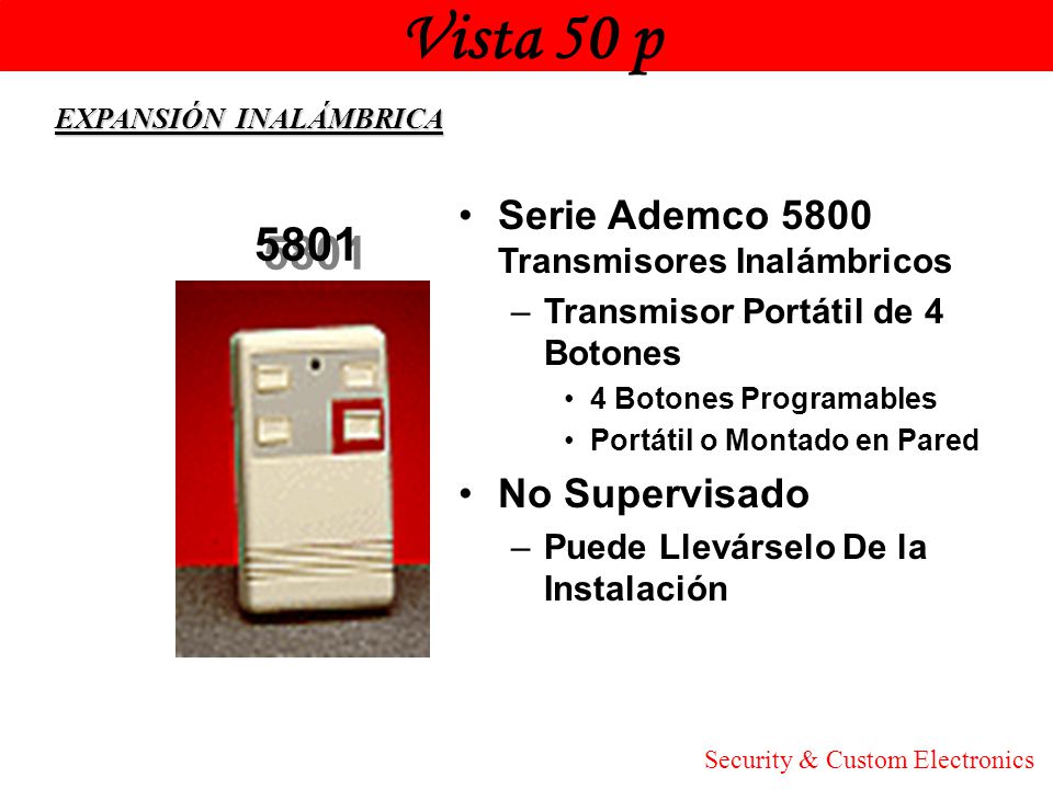 Vista 50 p Honeywell 5801 Serie Ademco 5800 Transmisores Inalámbricos