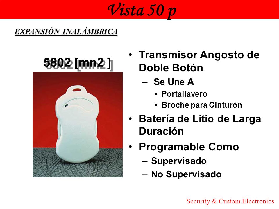 Vista 50 p Honeywell 5802 [mn2 ] Transmisor Angosto de Doble Botón