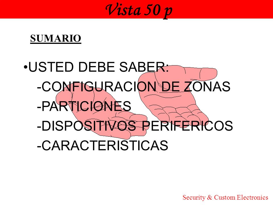 Vista 50 p USTED DEBE SABER: -CONFIGURACION DE ZONAS -PARTICIONES