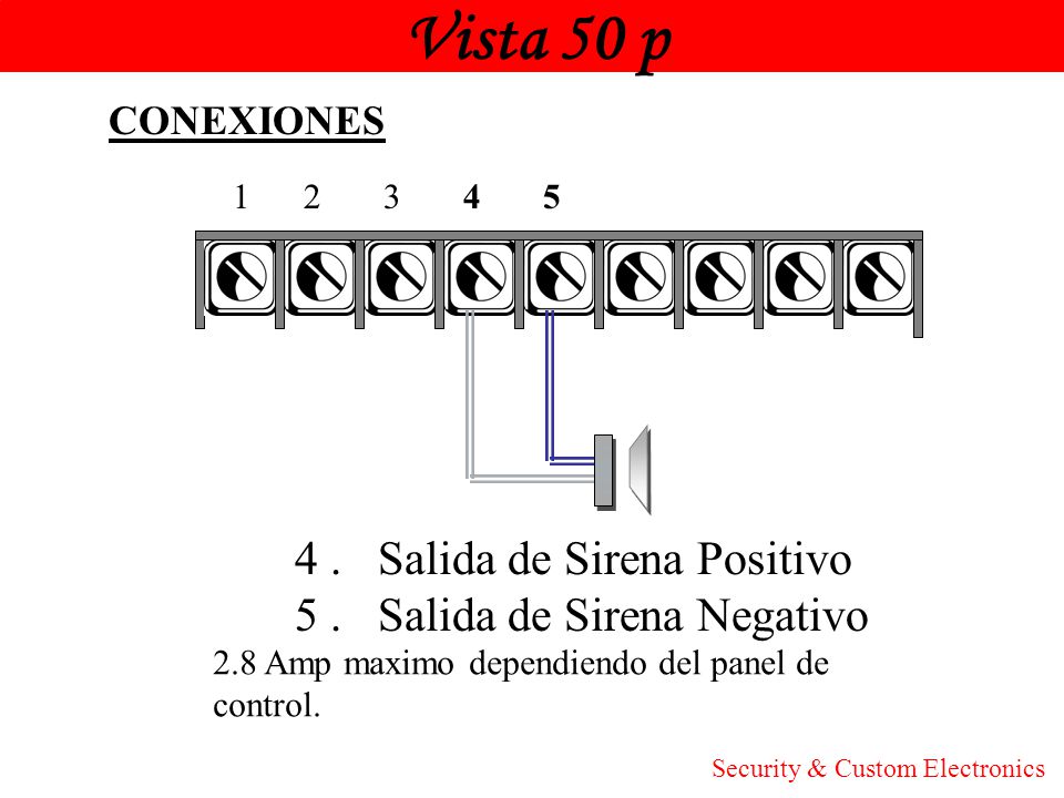Vista 50 p Honeywell 4 . Salida de Sirena Positivo