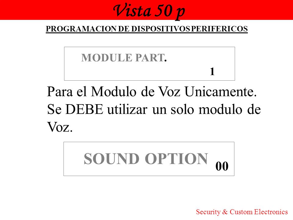 Vista 50 p SOUND OPTION Para el Modulo de Voz Unicamente.