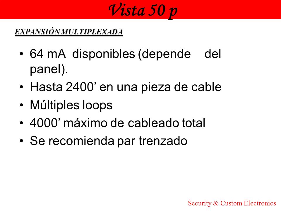 Vista 50 p Honeywell 64 mA disponibles (depende del panel).