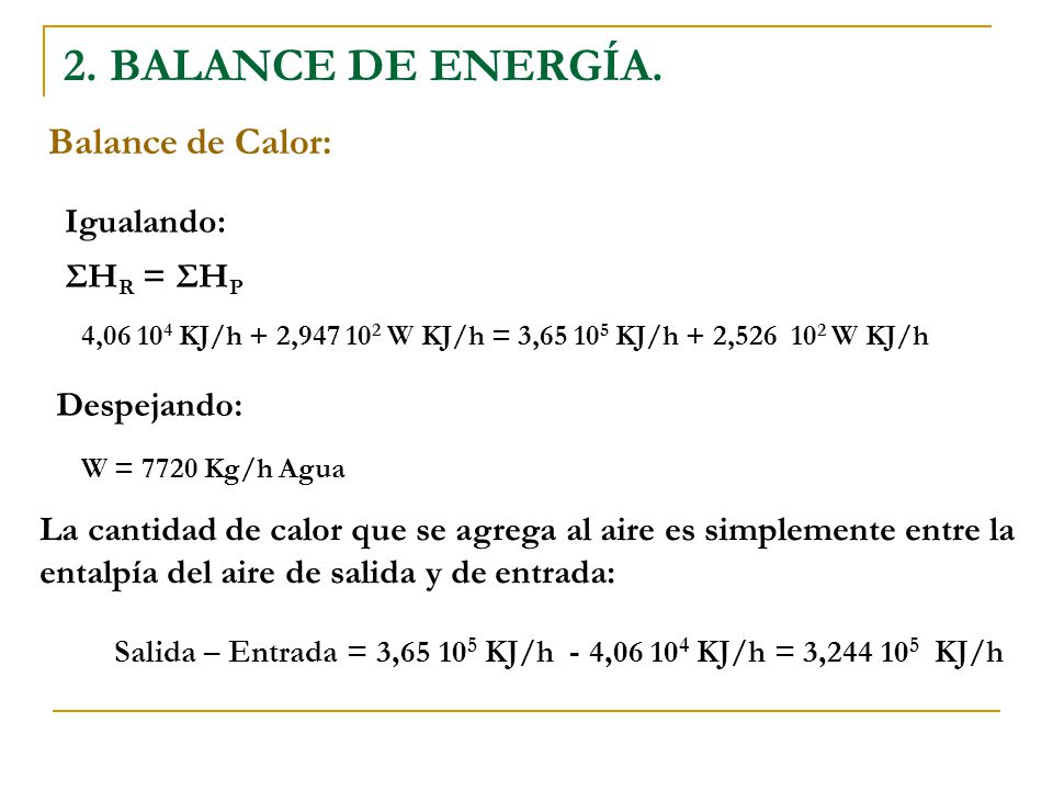 2. BALANCE DE ENERGÍA. Balance de Calor: Igualando: ΣHR = ΣHP
